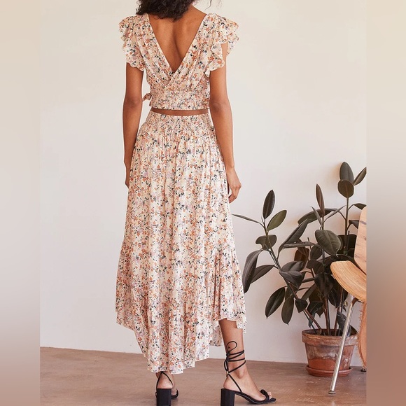 Free People - Pretty Daze Ivory Floral Print Two-Piece Dress - size medium - Picture 3 of 13